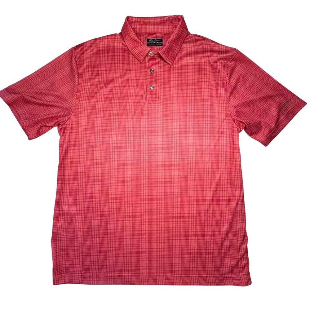 Ben Hogan Performance Mens Large Red Grid Print Short Sleeve Golf Polo Shirt